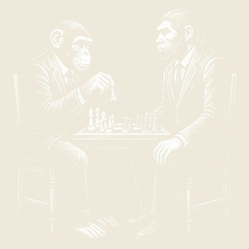 monkey plays chess with homo erectus. Funny design