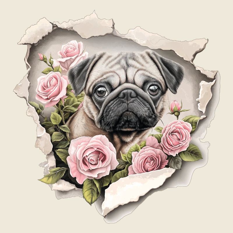 Mops Blumen Vintage