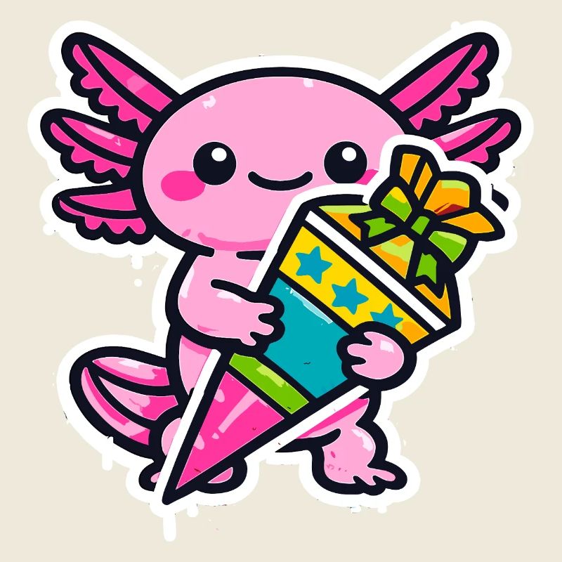 Niedliches Axolotl Kind Einschulung Schulanfang