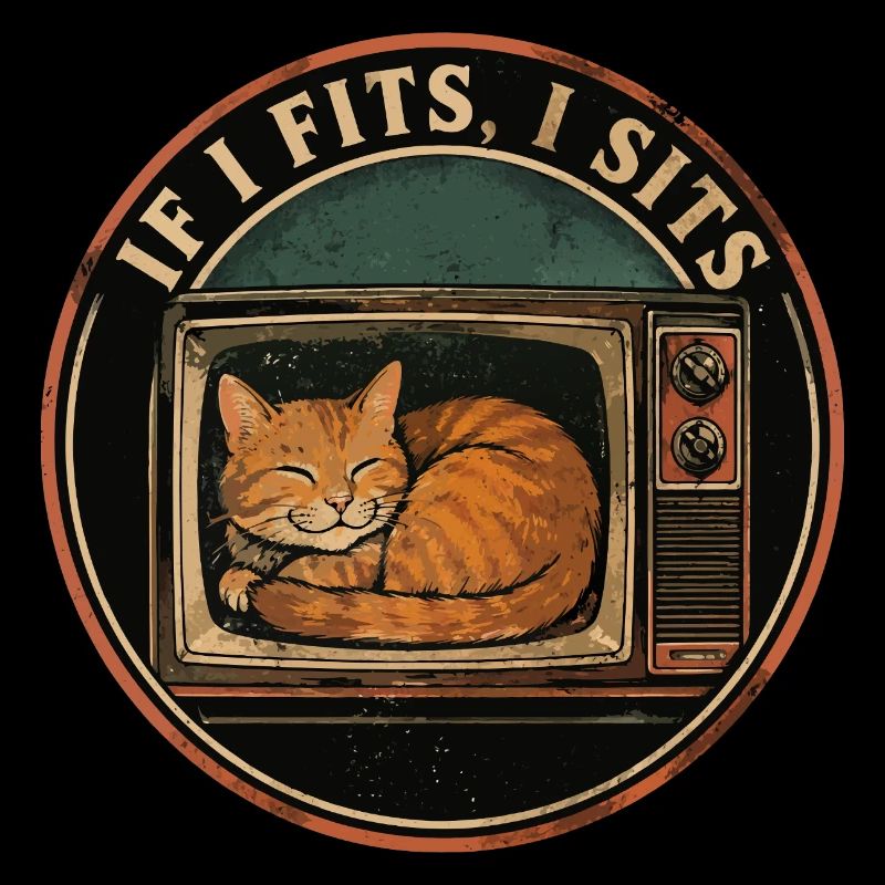 Chat Mignon Rétro TV If I Fits I Sits