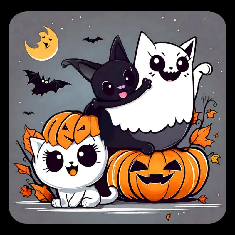 Ghost Trio Black Cat, Bat and Ghost