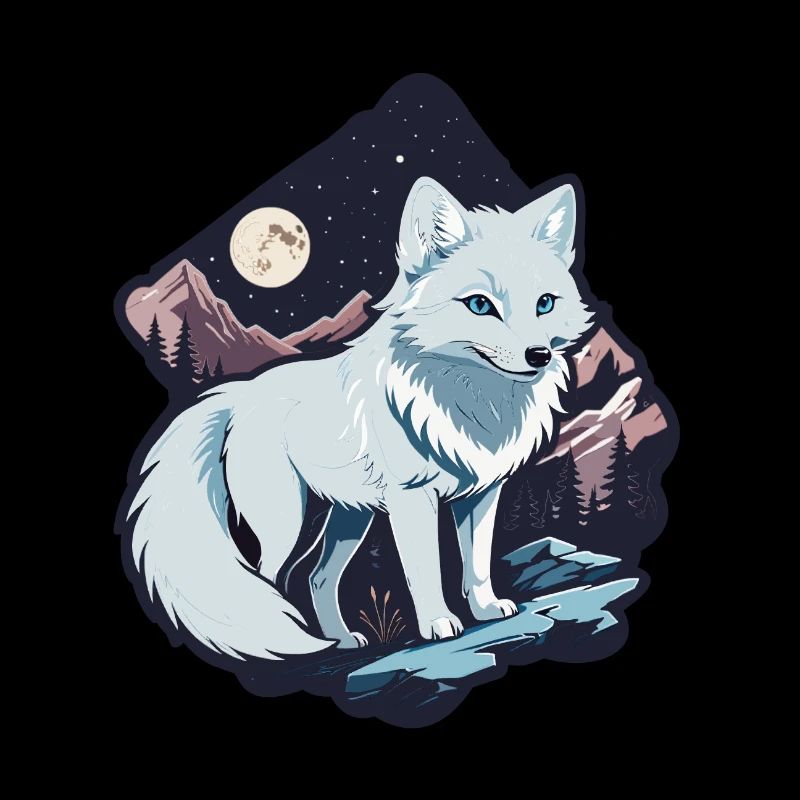 Arctic Fox Moon Stars Scandinavia Fox Polar