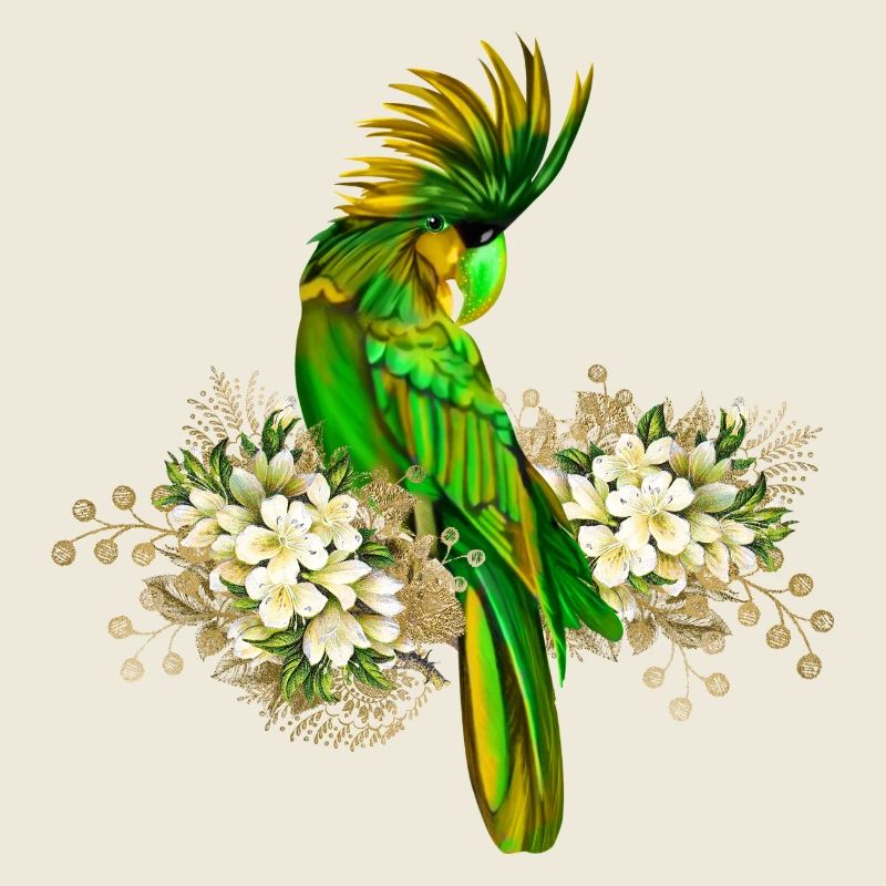 Perroquet mignon avec des fleurs