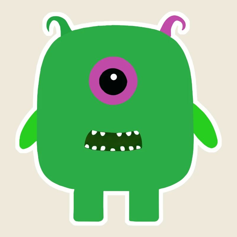 Monstre Cyclope Vert | Extraterrestre carré mignon