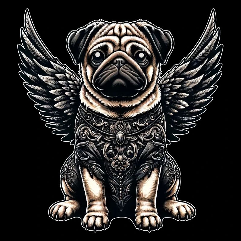 Süßer Mops Engel mit barocken und gotischen