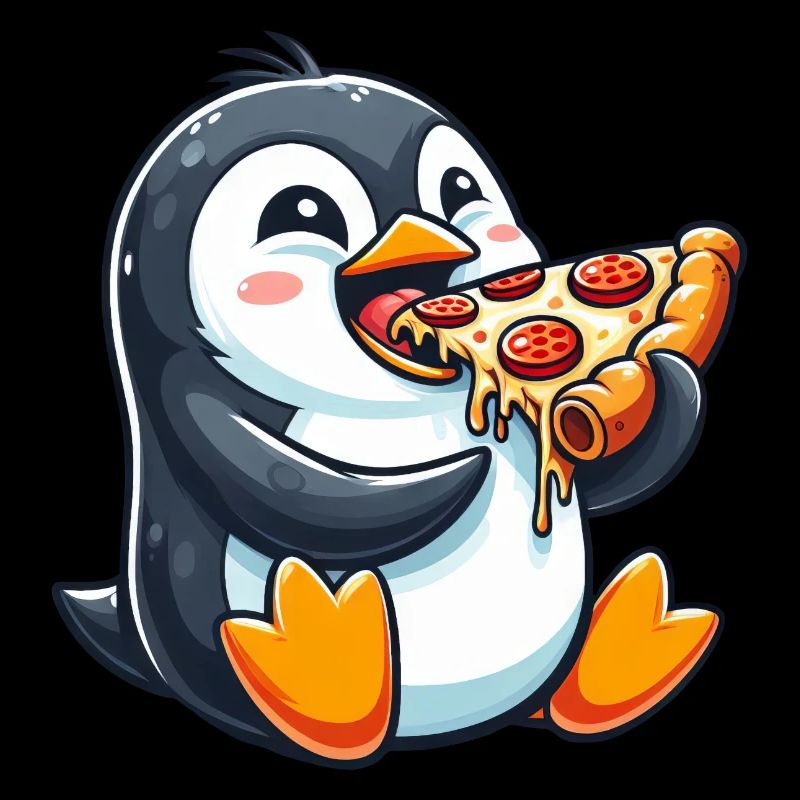 Pingouin Pizza Drôle Nourriture Bande Dessinée De Restauration Rapide