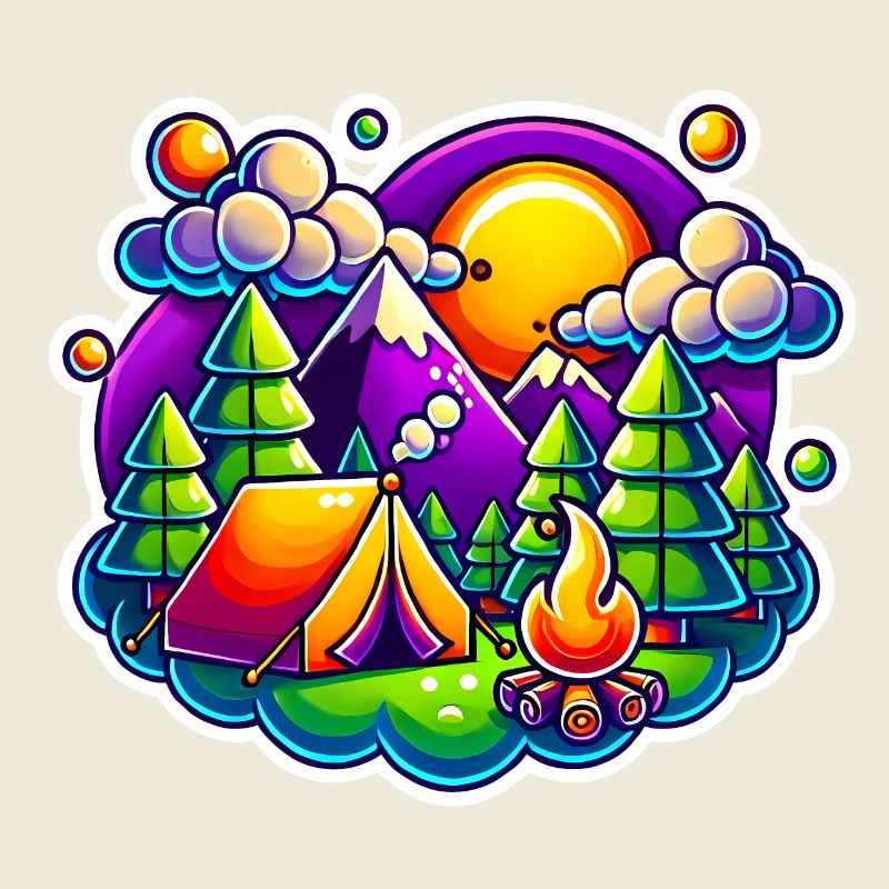Funny Camping Mountains Tent Scene