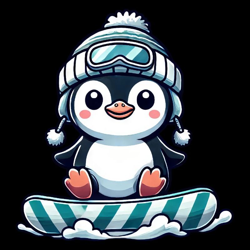 Mignon pingouin snowboard plaisir d’hiver