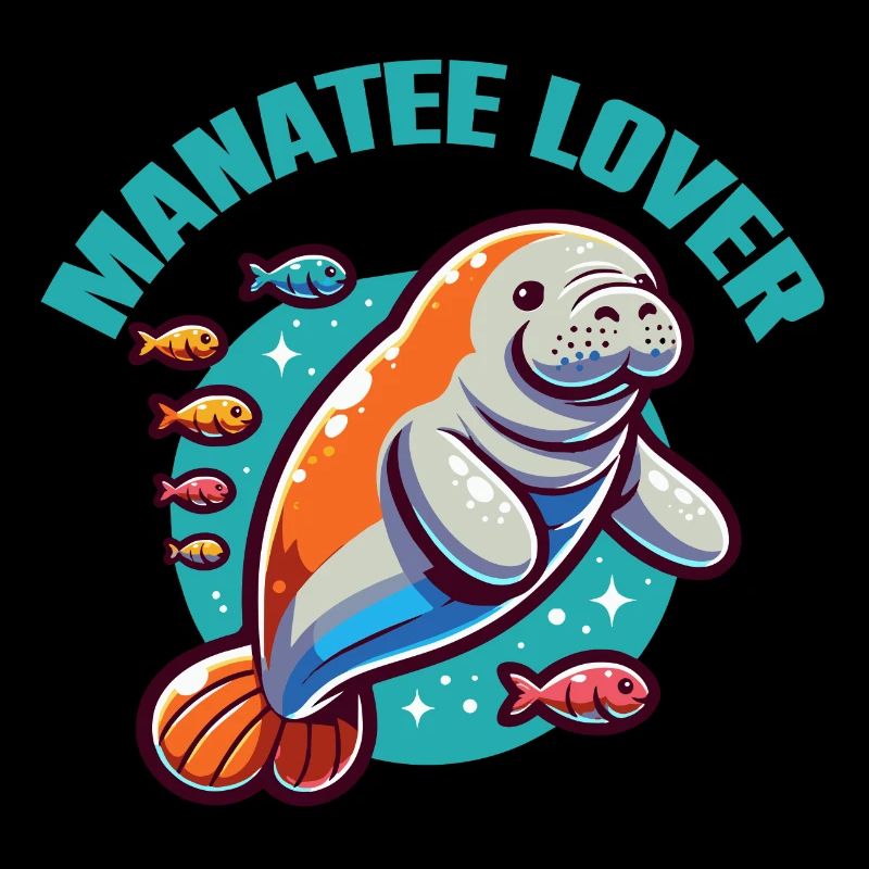Lamantin avec beaucoup de poissons colorés