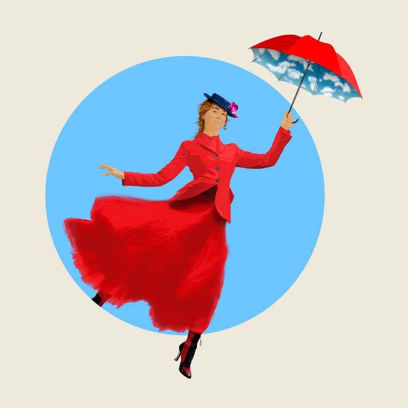 Rote Dame mit Regenschirm-Twist