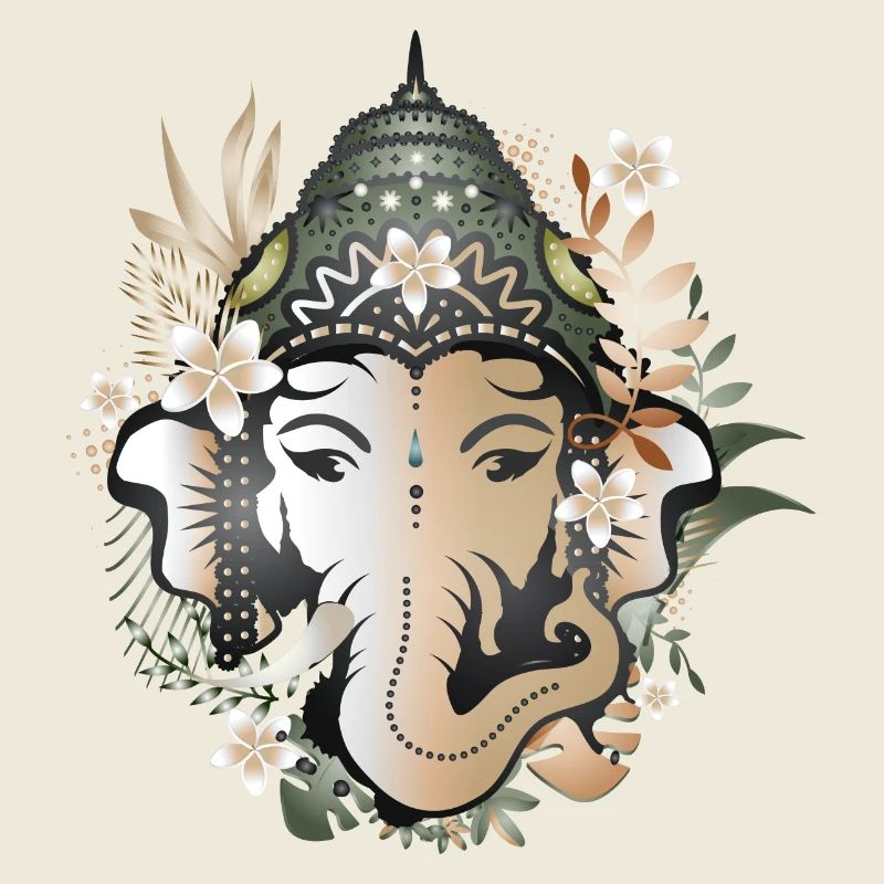 Le dieu éléphant Ganesha décoré de fleurs