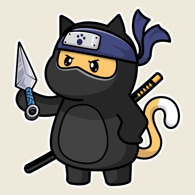Humour Chat mignon Kawaii Chibi en Ninja Chat