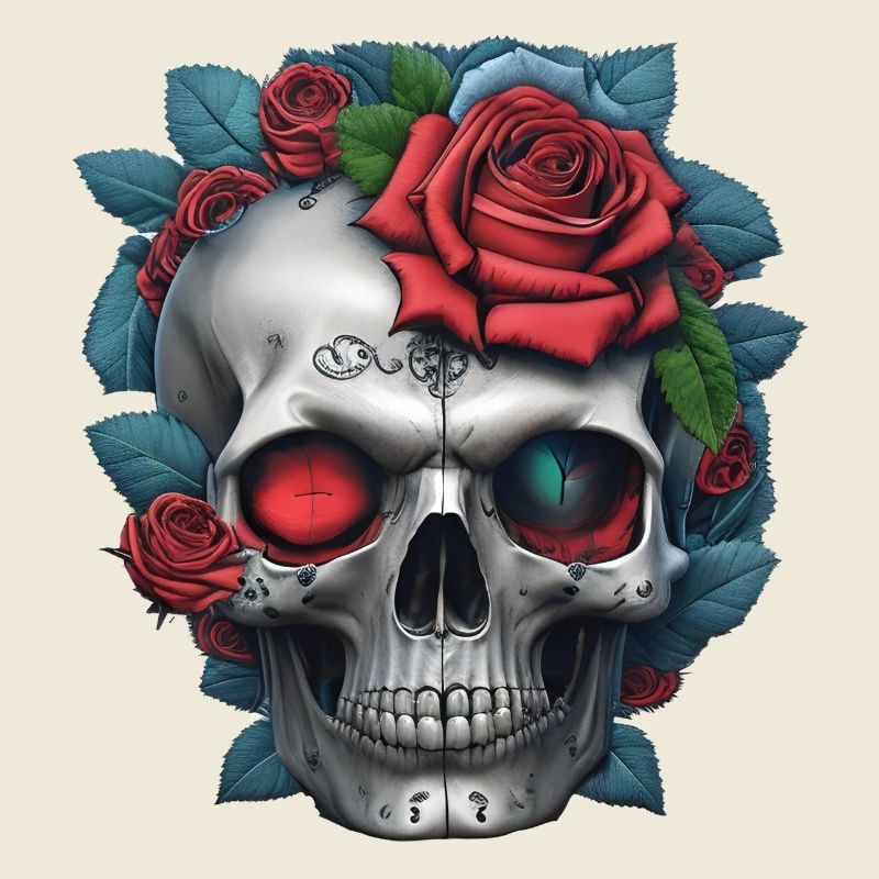Totenkopf mit Rosen