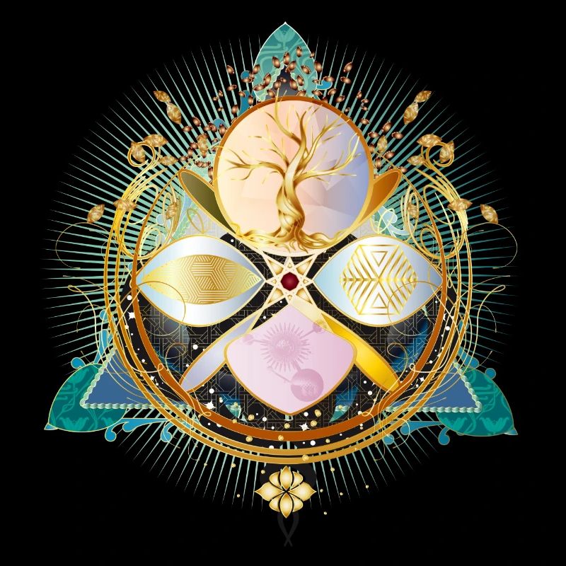 Amulet with golden tree and nature elements