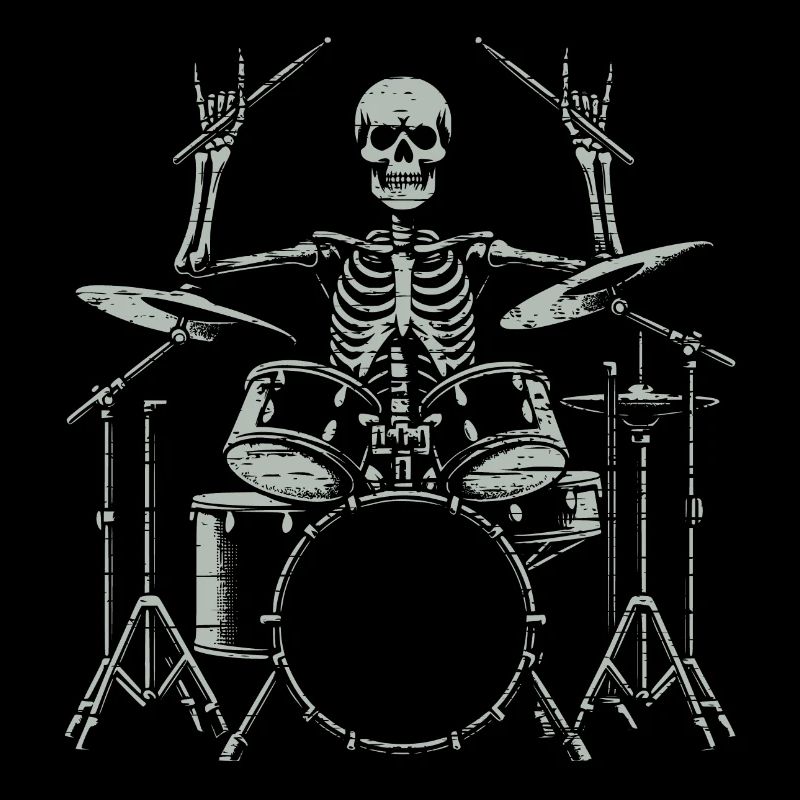 Squelette de crâne de batteur sur la batterie