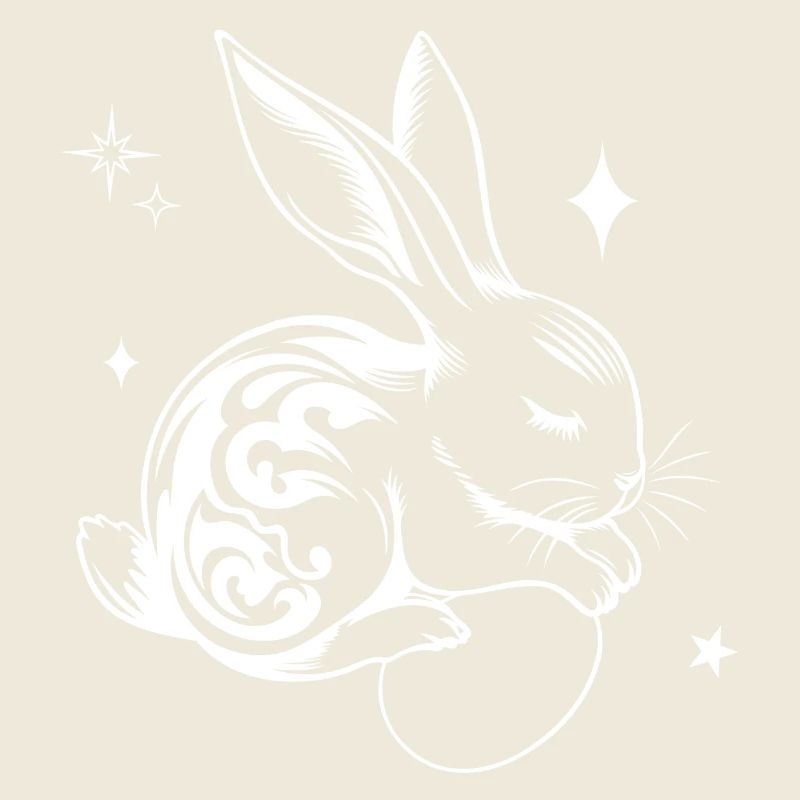 Lapin de Pâques endormi avec tribal et œufs