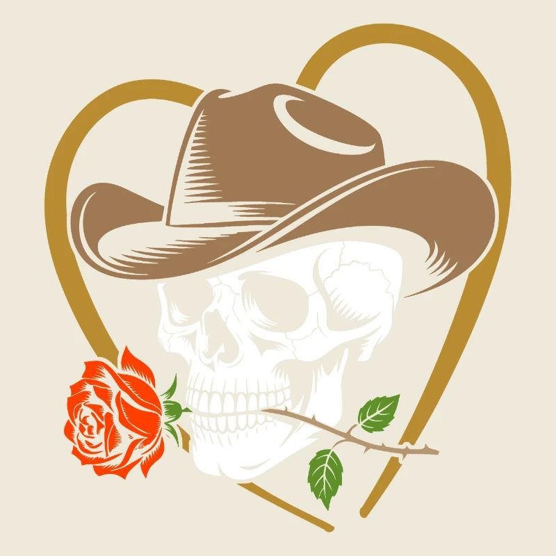 Skeleton cowboy with rose and hat