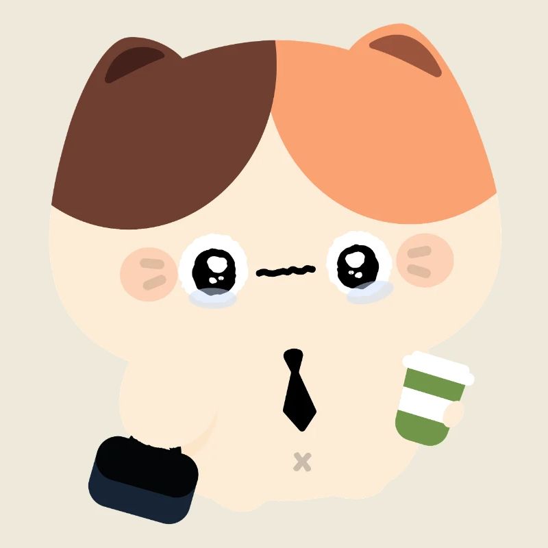 Kawaii Crying Cat with Coffee