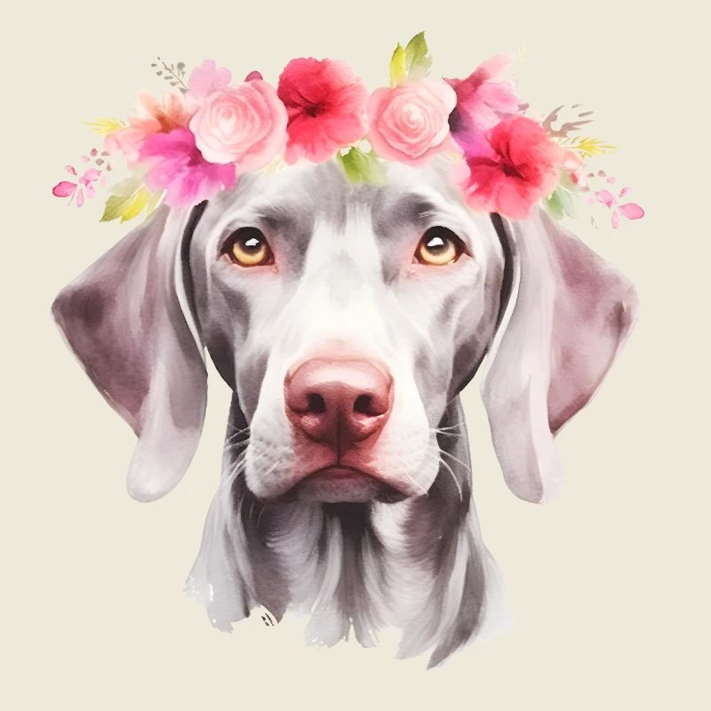 Chien de braque de Weimar avec Portrait de Couronne de fleurs