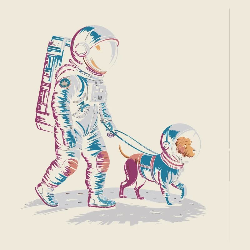 Astronaute qui promène son chien