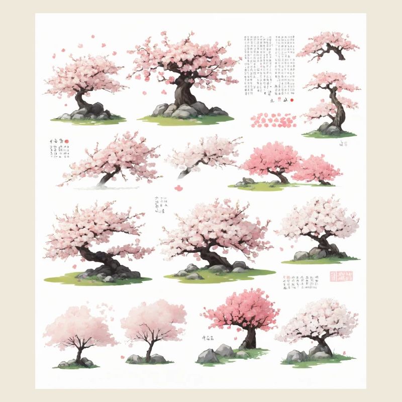 Illustrations de cerisiers