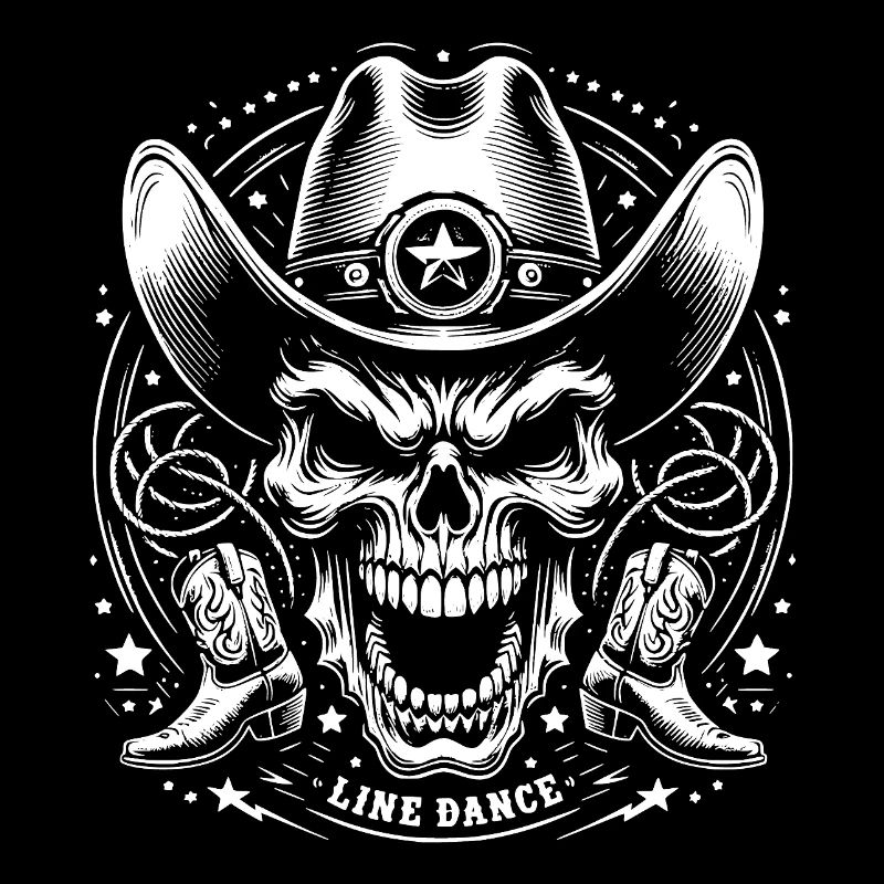 Line Dance Skull mit Stetson und Boots und Lasso
