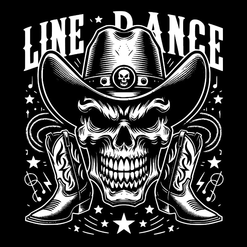 Crâne de danse en ligne avec stetson et bottes et lasso