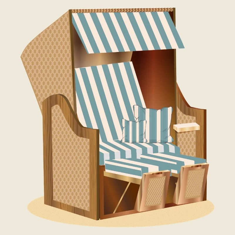 Illustration de chaise de plage nostalgie bleue et blanche