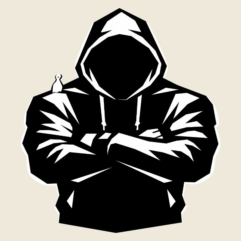 Kapuzenpulli-Figur und Vogel