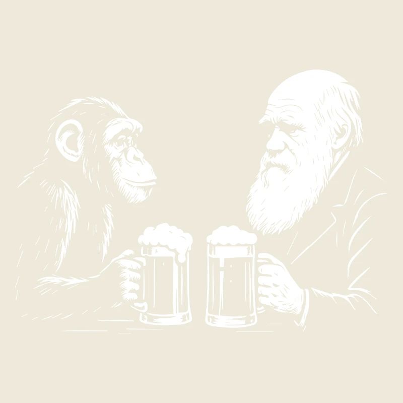 Charles Darwin is drinking beer with monkey