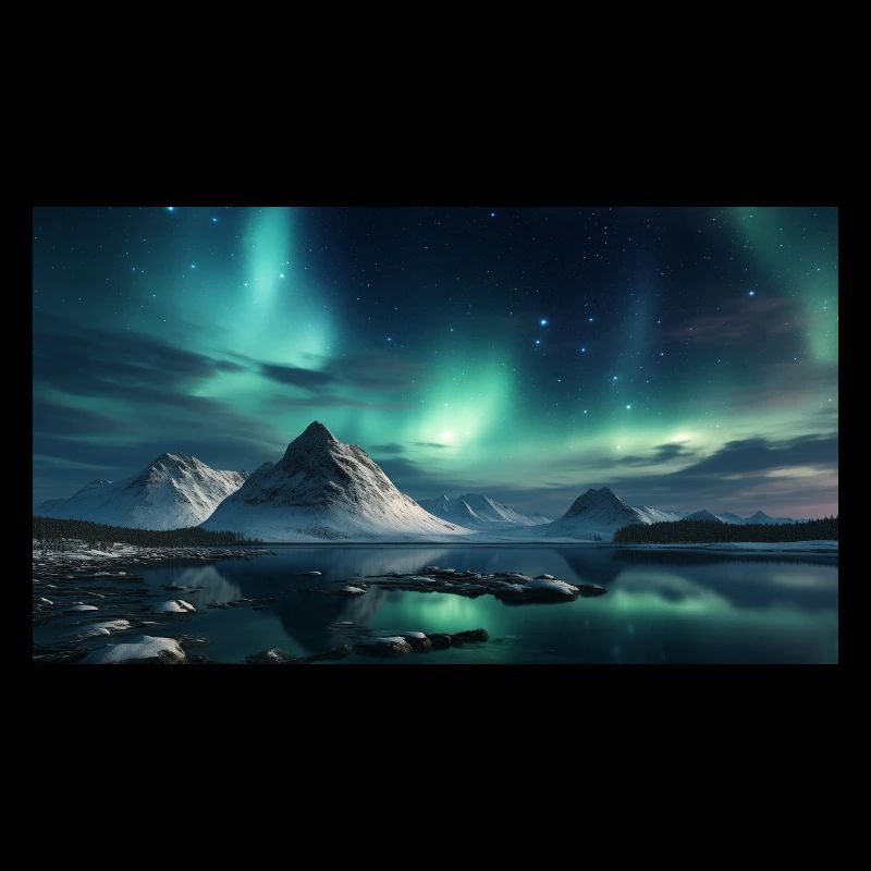 Polar Night with Northern Lights in Winter Panorama