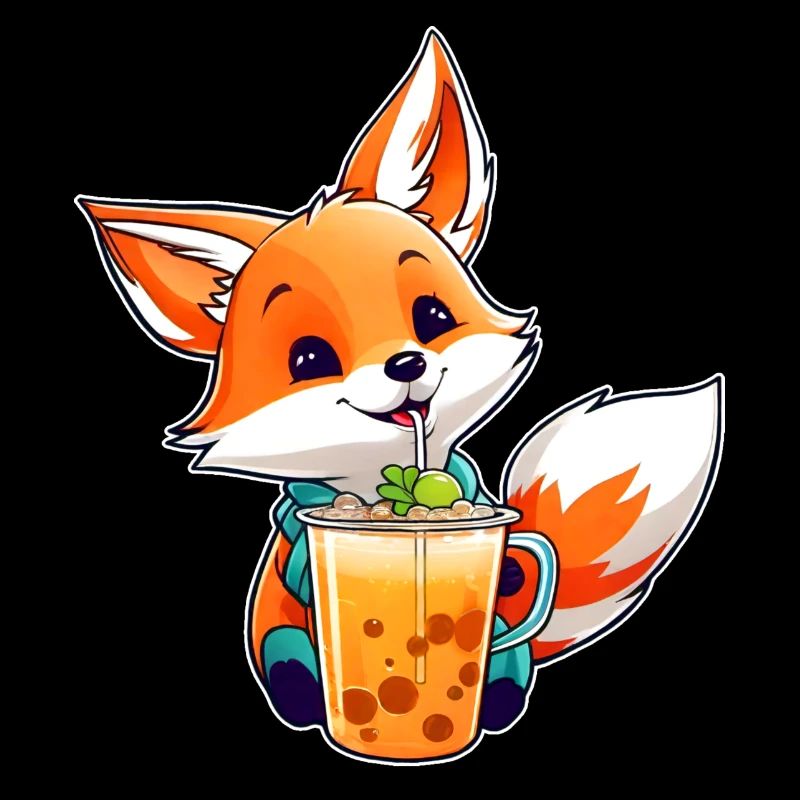 Niedlicher Fuchs mit Bubble Tea
