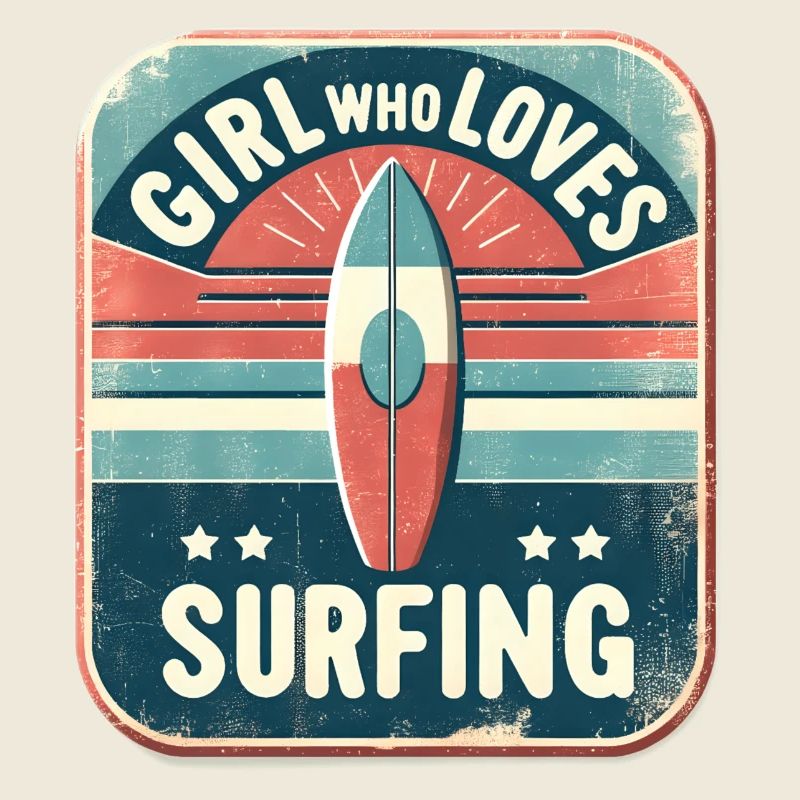 Fille qui aime surfer Planche de surf rétro