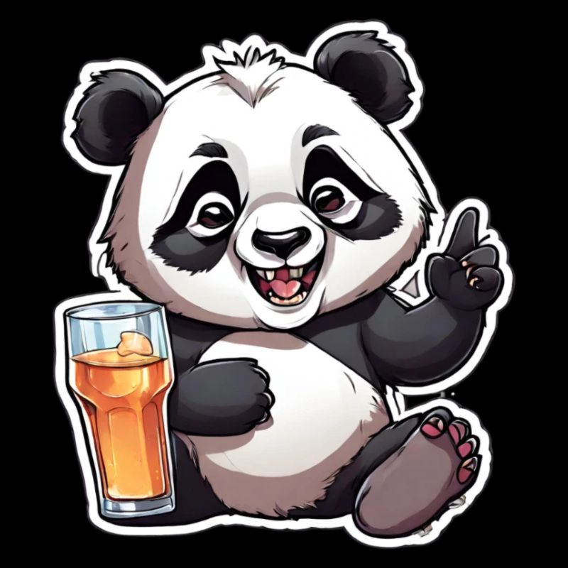 Exuberant panda with drink