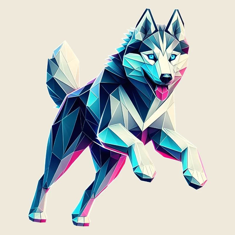 Hund Husky läuft Origami Geometrisch 3D