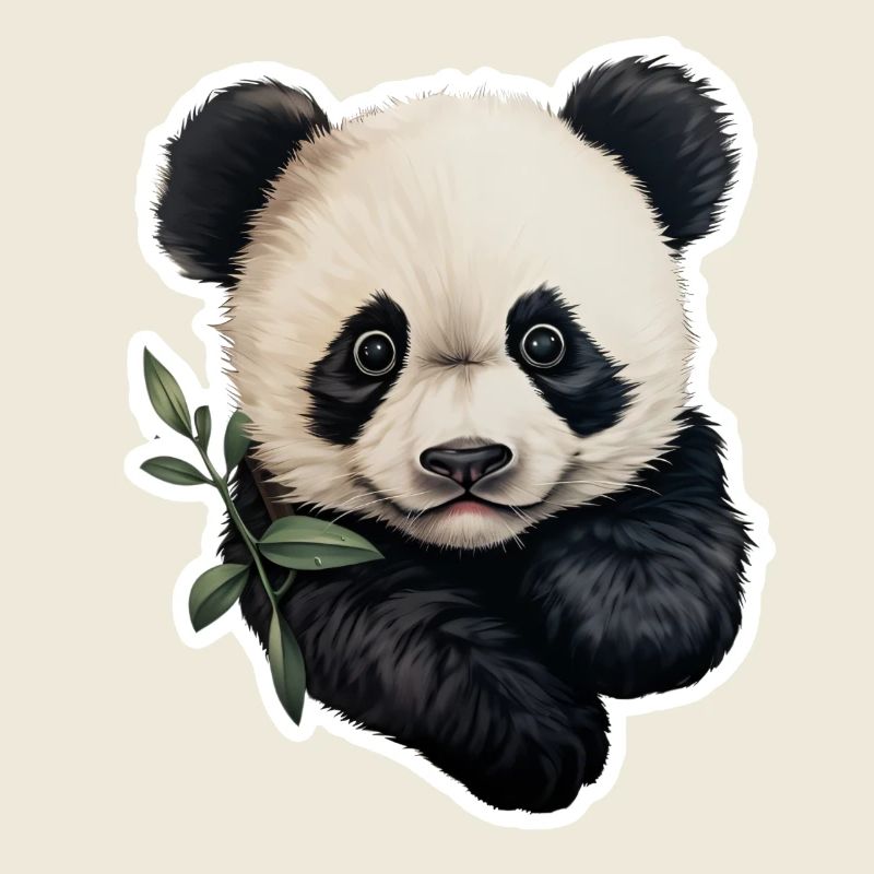 Un panda mâche une branche d’eucalyptus