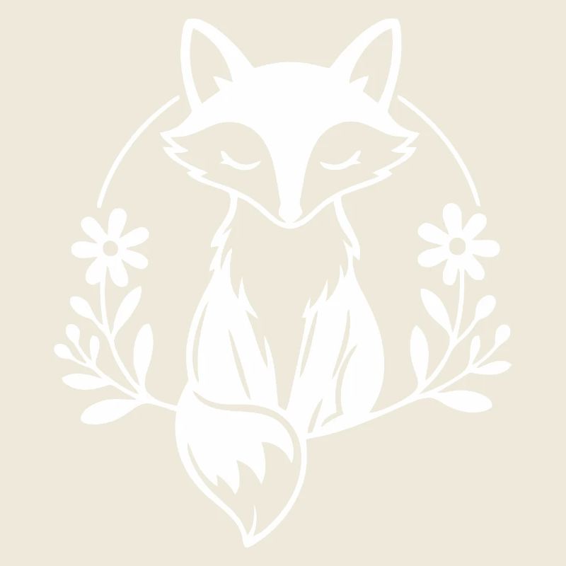 Serene Fox mit Blumenkranz Nature Line Art