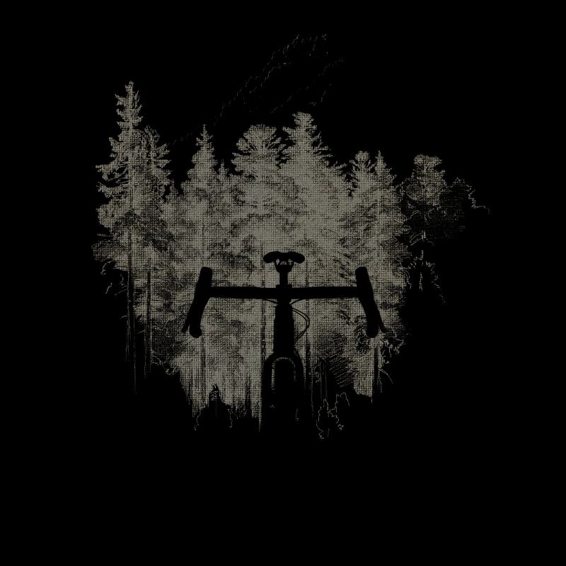 Silhouette vélo devant forêt vintage