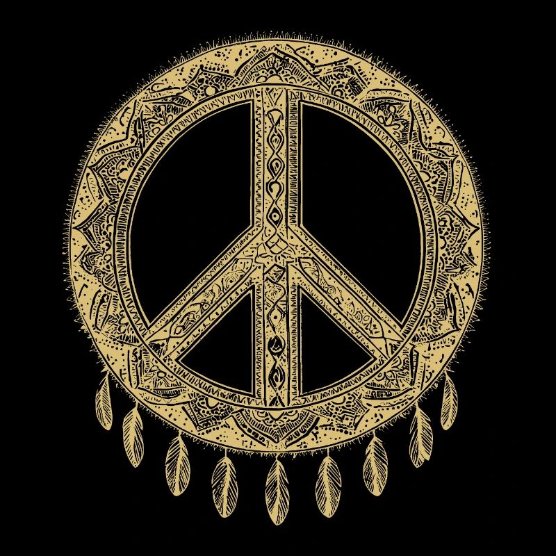 Boho Peace Zeichen mit Federn in Goldoptik
