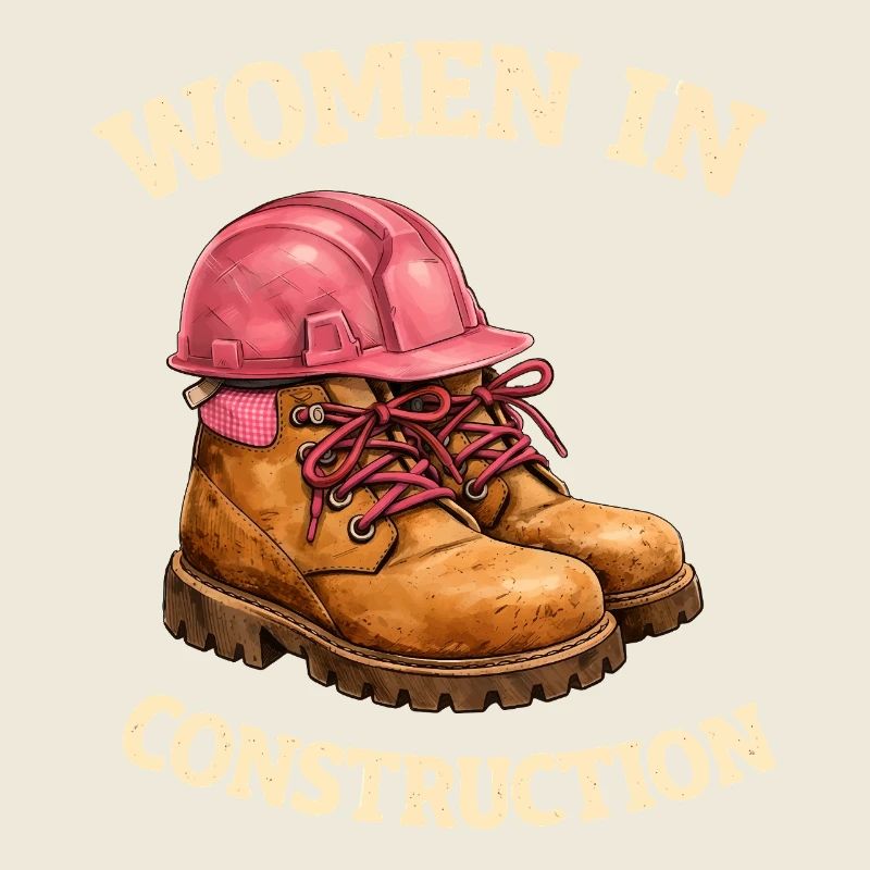 Women in Construction Work Boots and Construction Helmet
