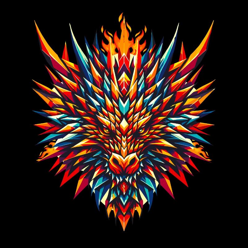 Fiery Geometric Dragon: Abstract Polygon Art