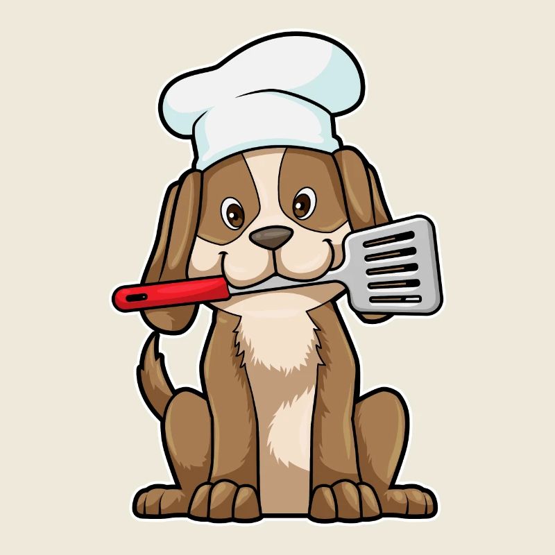 Chien comme cuisinier avec une toque et une spatule