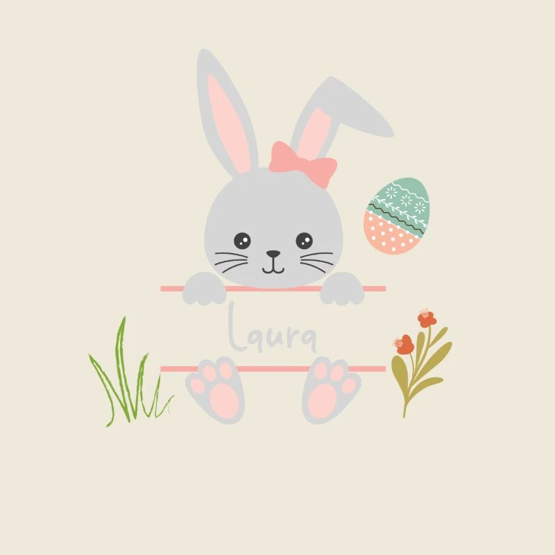 Netter kleiner Mädchen Osterhase mit Laura Schild