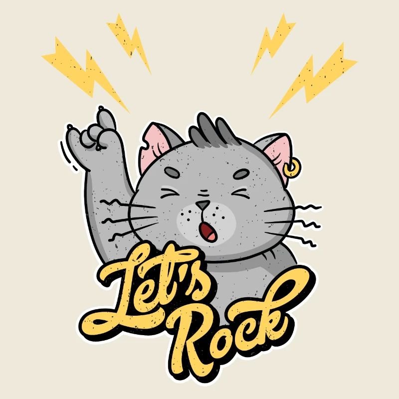 Let's Rock Rock n Roll Vintage Humor Katze
