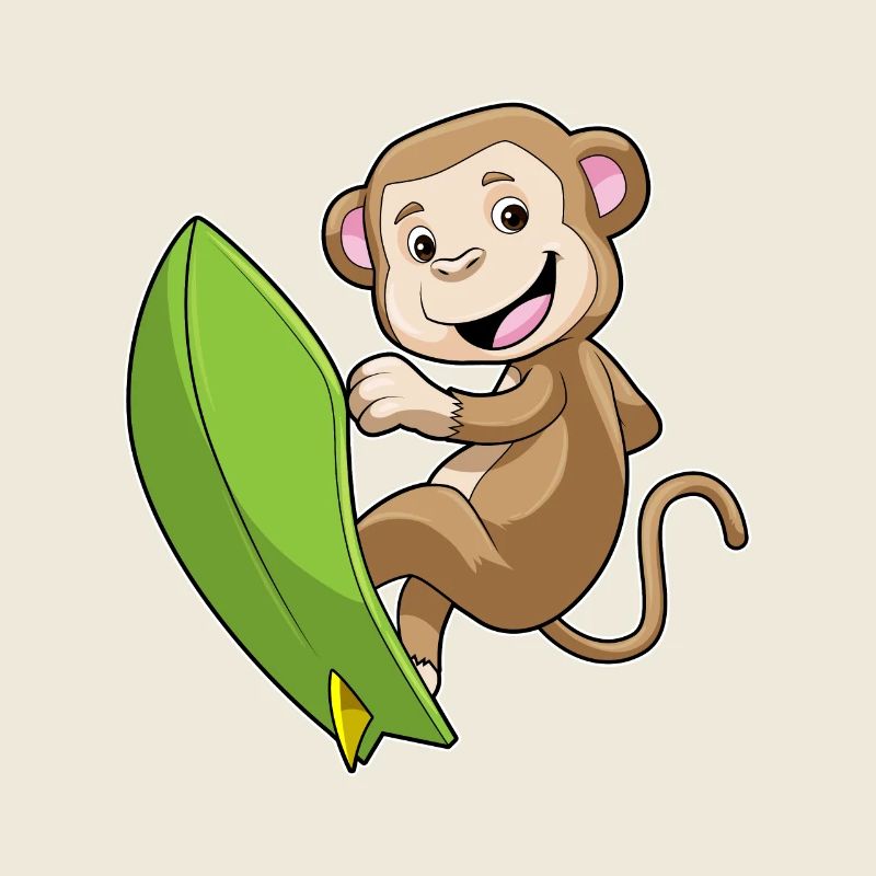 Singe en surfeur avec planche de surf