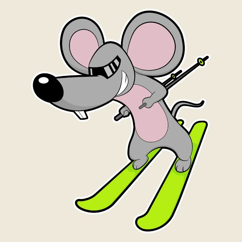 Maus als Skifahrer mit Skier