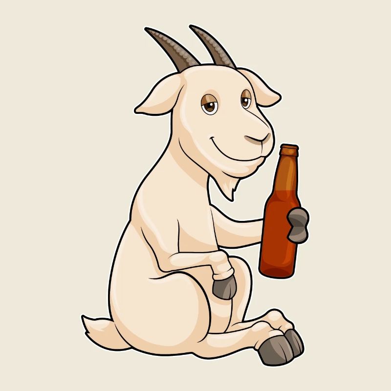 Ziege mit Flasche Bier