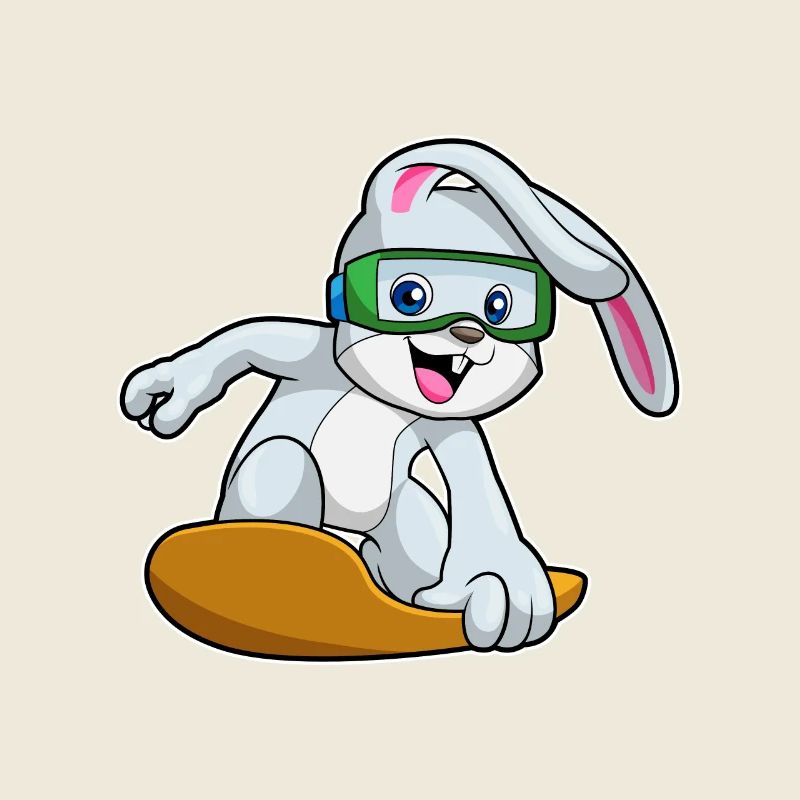 Hase als Snowboarder mit Snowboard
