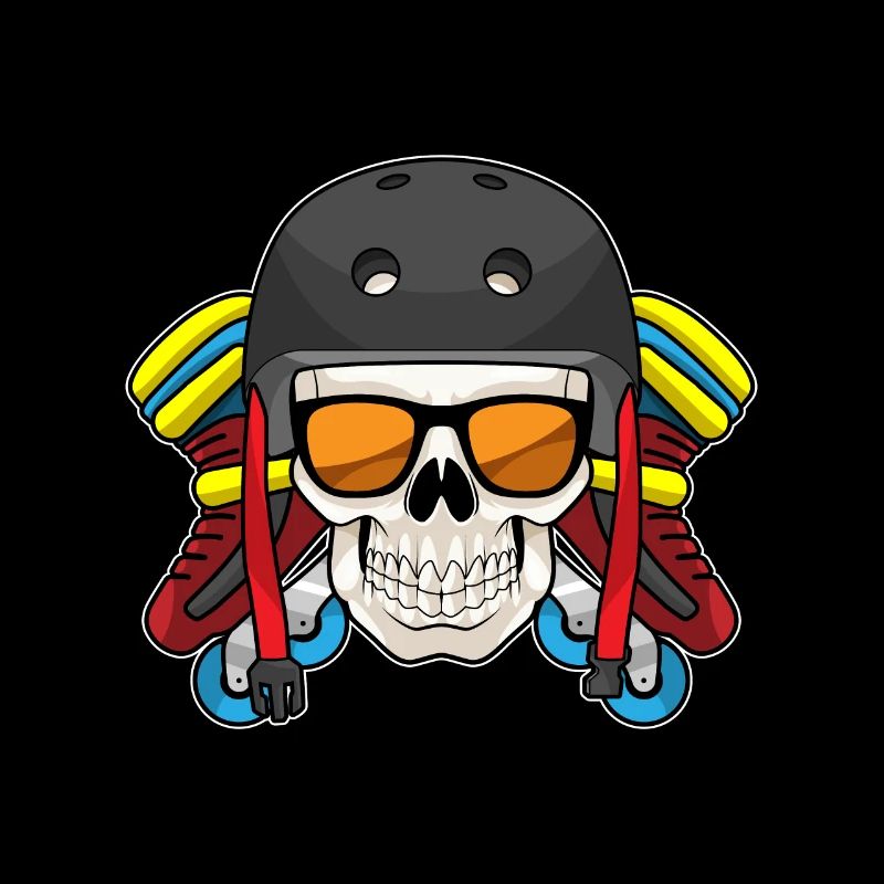 Skull with sunglasses & inline skates