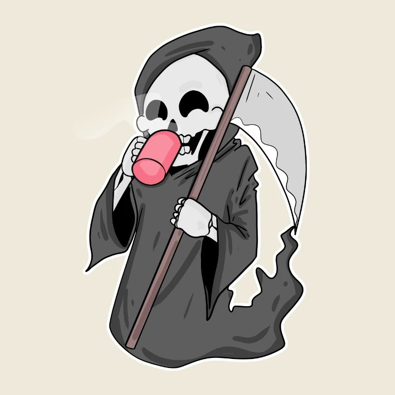 Grim Reaper with coffee